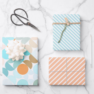 Feuille De Papier Cadeau Motif artistique de cercles orange corail bleu aqu