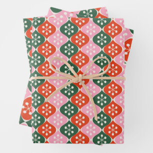 Feuille De Papier Cadeau Motif Atomique Rétro Milieu du XXe siècle Rose Ver