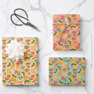 Feuille De Papier Cadeau Motif aux fruits et aux fleurs orange