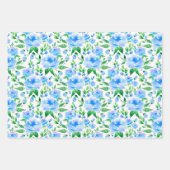 Feuille De Papier Cadeau Motif avec fleurs d'aquarelle bleue (Devant 3)
