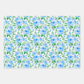 Feuille De Papier Cadeau Motif avec fleurs d'aquarelle bleue (Devant 2)