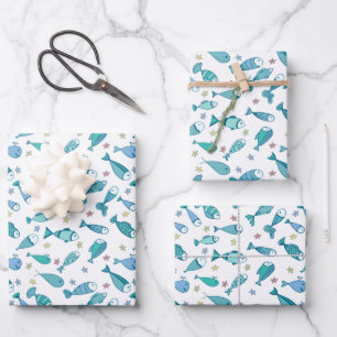 Feuille De Papier Cadeau Motif Avec Poisson Et Estarfish