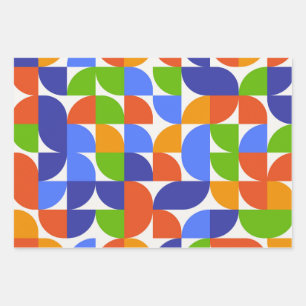 Feuille De Papier Cadeau Motif Bauhaus milieu du siècle bleu, orange, vert
