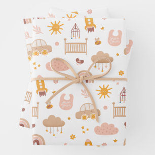 Feuille De Papier Cadeau Motif bébé mignon pour enfants. Pépinière de jouet