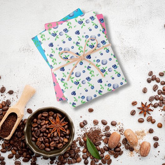 Feuille De Papier Cadeau Motif blanc bleu rose