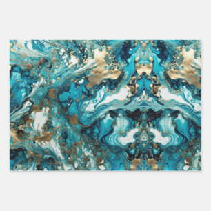 Feuille De Papier Cadeau motif bleu océanique, turquoise, aquatique