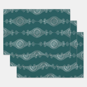 Feuille De Papier Cadeau Motif Boho Abstrait Turquoise et argenté