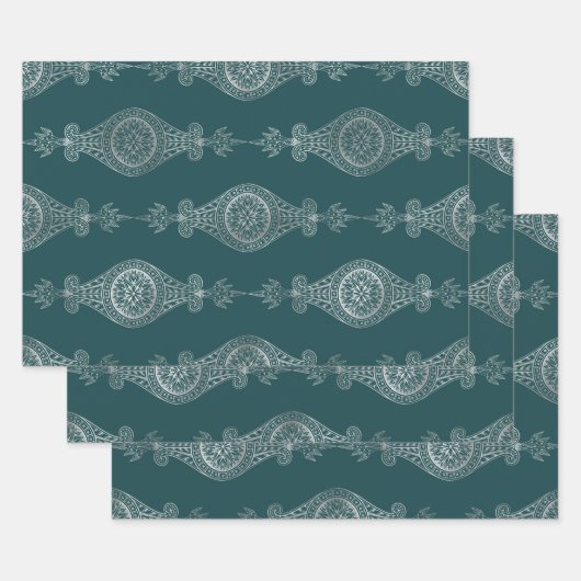 Feuille De Papier Cadeau Motif Boho Abstrait Turquoise et argenté (Lot)
