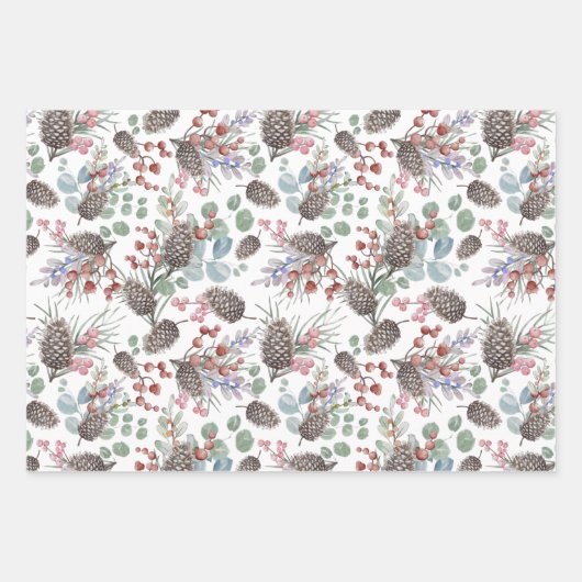 Feuille De Papier Cadeau Motif botancien de Noël rustique (Devant 2)