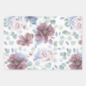 Feuille De Papier Cadeau Motif botanique bleu et mauve Dusty (Devant)