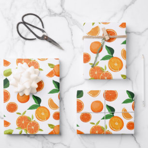 Feuille De Papier Cadeau Motif botanique d'agrumes orange