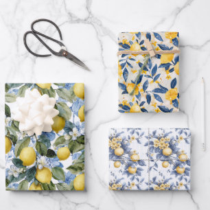 Feuille De Papier Cadeau Motif botanique de citron méditerranéen Citrus
