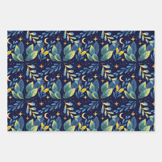Feuille De Papier Cadeau Motif botanique de minuit en toute transparence (Devant)