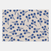 Feuille De Papier Cadeau Motif botanique de tiges de coton en bleu et pierr (Devant 2)