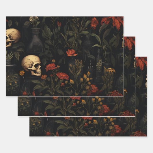 Feuille De Papier Cadeau Motif botanique d'Halloween (Lot)