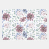 Feuille De Papier Cadeau Motif botanique fleurs bleu poussiéreux et mauve (Devant 3)