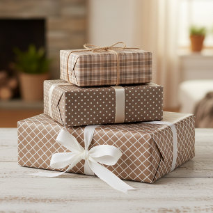 Feuille De Papier Cadeau Motif carreauté beige marron taupe shabby chic