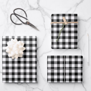 Feuille De Papier Cadeau Motif carreaux noir et blanc classique