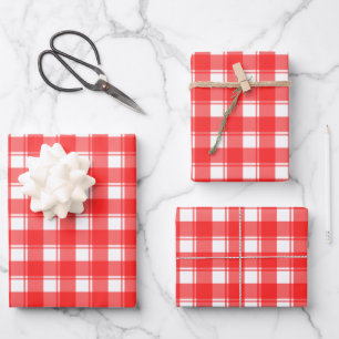 Feuille De Papier Cadeau Motif carreaux rétro rouge sur blanc 
