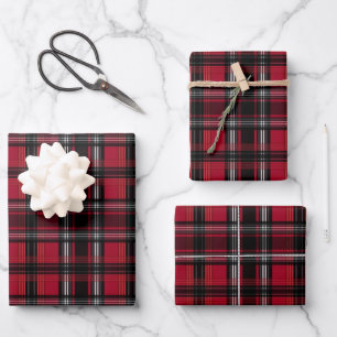 Feuille De Papier Cadeau Motif carreaux tartan rouge et noir