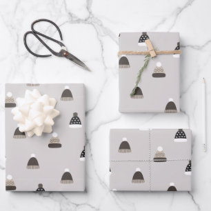 Feuille De Papier Cadeau Motif Casquette de laine dessinée à la main