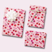 Feuille De Papier Cadeau Motif cerises et arcs