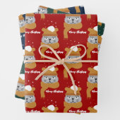 Feuille De Papier Cadeau Motif chat de Noël mignon (En situation)