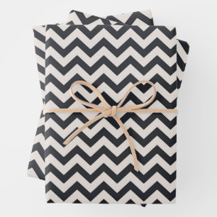 Feuille De Papier Cadeau Motif Chevron Beige Et Noir Minimaliste