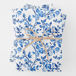 Feuille De Papier Cadeau Motif chinoiserie bleu