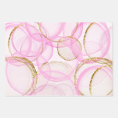 Feuille De Papier Cadeau Motif circulaire rose et or (Devant)