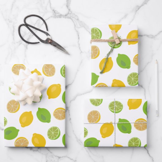 Feuille De Papier Cadeau Motif citron et citron vert (Recto)