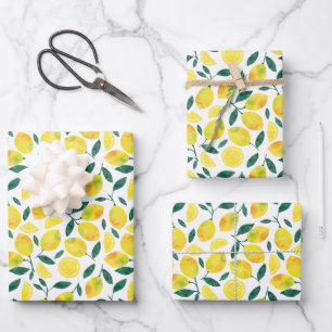 Feuille De Papier Cadeau Motif citron jaune aquarelle