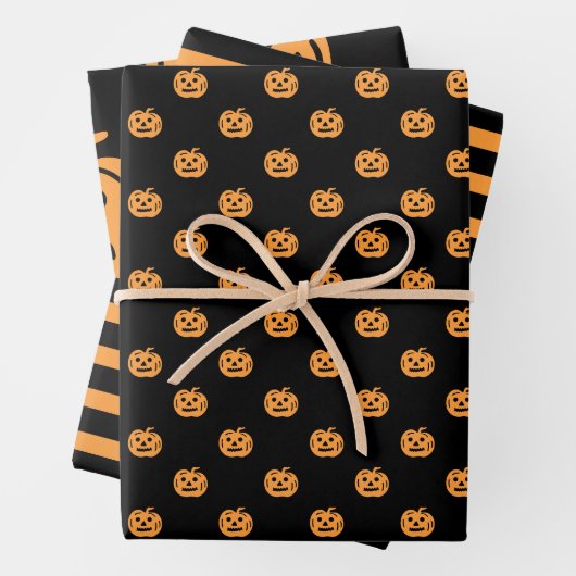Feuille De Papier Cadeau Motif Citrouille d'Halloween mignon mixte (En situation)
