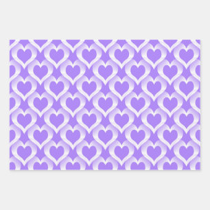 Feuille De Papier Cadeau Motif coeurs blancs violets