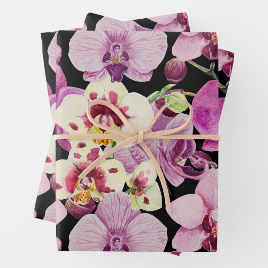 Feuille De Papier Cadeau Motif coloré orchidée (En situation)