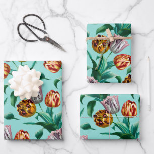 Feuille De Papier Cadeau Motif couleur Vintage Aquarelle Tulip Fleurs
