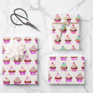 Feuille De Papier Cadeau Motif Cupcakes aquarelle
