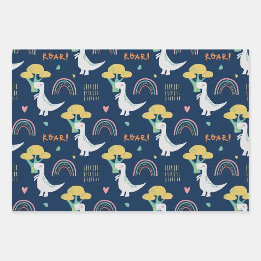 Feuille De Papier Cadeau Motif Cute Dino (Devant 3)