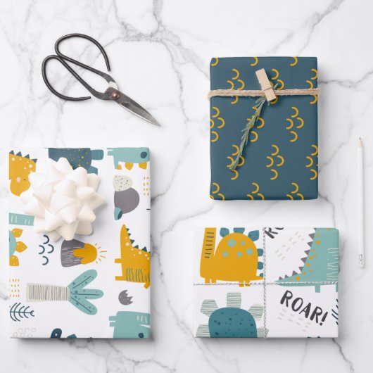 Feuille De Papier Cadeau Motif Cute Dinosaur (Recto)