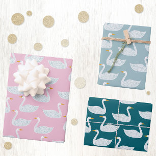 Feuille De Papier Cadeau Motif Cygne Élégant