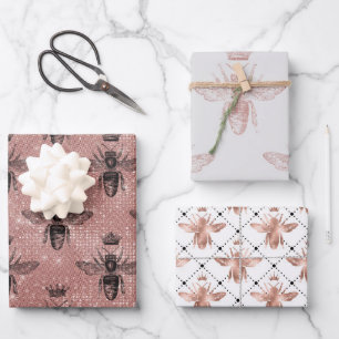 Feuille De Papier Cadeau Motif d'abeille en or rose