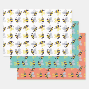 Feuille De Papier Cadeau Motif d'abeilles lunaires trio III