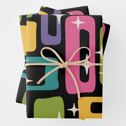 Feuille De Papier Cadeau Motif d'âge atomique Abstrait MCM rétro (En situation)