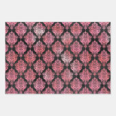 Feuille De Papier Cadeau Motif Damas rose et noir (Devant)