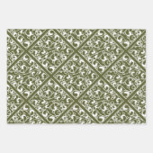 Feuille De Papier Cadeau Motif Damas Vert Rouge Blanc Noël (Devant 3)