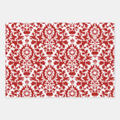 Feuille De Papier Cadeau Motif Damas Vert Rouge Blanc Noël (Devant)