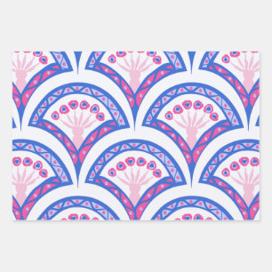 Feuille De Papier Cadeau motif damassé floral bleu