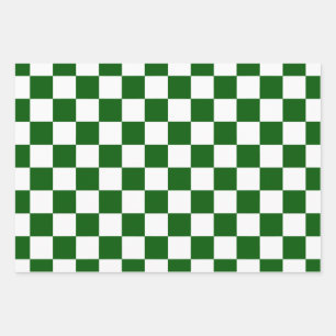 Feuille De Papier Cadeau Motif damier blanc x vert