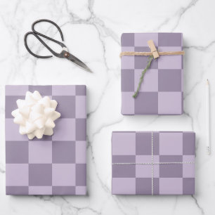 Feuille De Papier Cadeau Motif damier lavande doux minimaliste