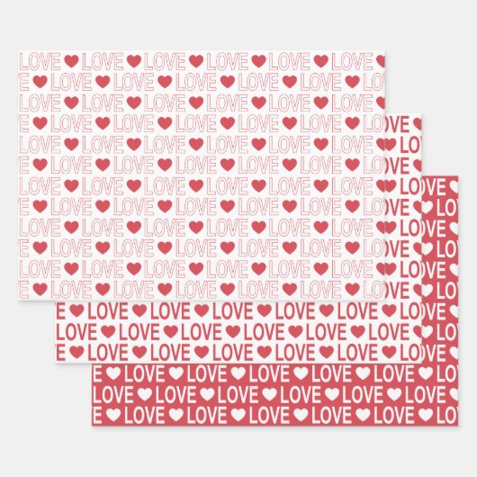 Feuille De Papier Cadeau Motif d'amour en rouge et blanc (Lot)